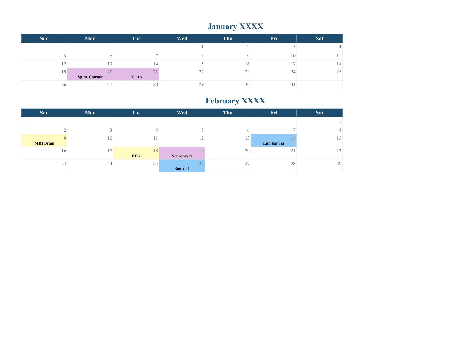 Treatment Calendar Page 2