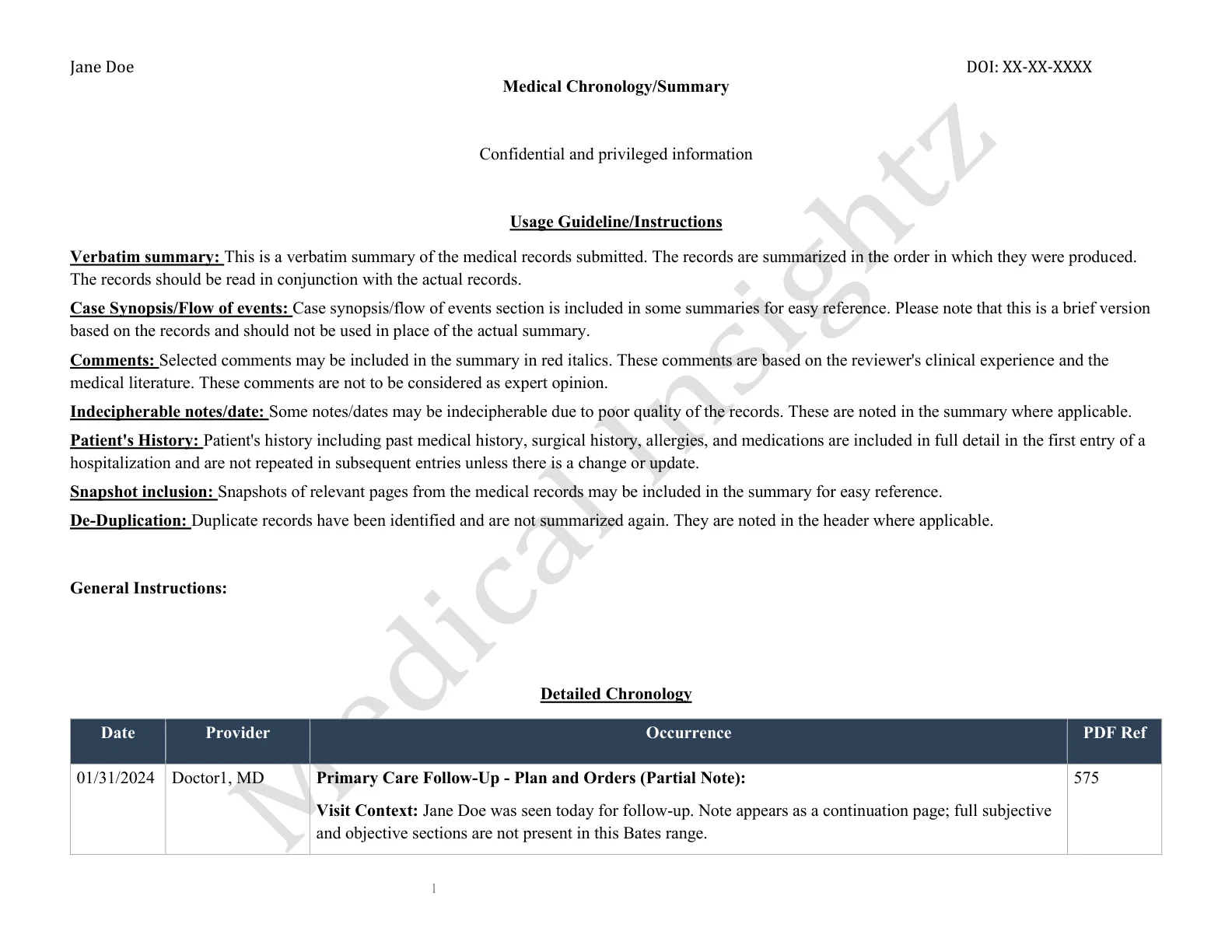 Medical Chronology Page 1